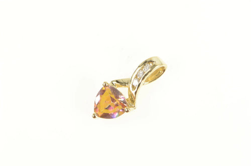 10K Heart Peach Mystic Topaz Diamond Statement Pendant Yellow Gold