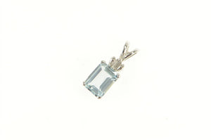 10K Emerald Cut Aquamarine Diamond Accent Pendant White Gold