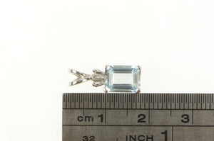 10K Emerald Cut Aquamarine Diamond Accent Pendant White Gold