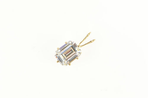 14K Solitaire Emerald Cut Classic Solitaire CZ Pendant Yellow Gold