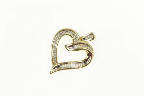 10K Diamond Heart Baguette & Round Love Symbol Pendant Yellow Gold