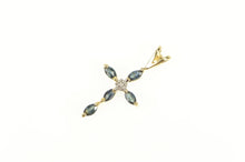 Load image into Gallery viewer, 14K Marquise Sapphire Cross Diamond Accent Pendant Yellow Gold