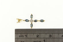 Load image into Gallery viewer, 14K Marquise Sapphire Cross Diamond Accent Pendant Yellow Gold