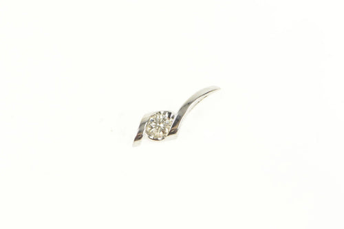 14K Diamond Solitaire Swirl Twist Simple Pendant White Gold