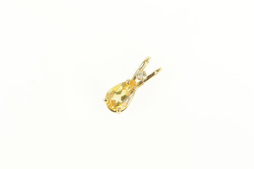 14K Pear Citrine Diamond Accent Vintage Classic Pendant Yellow Gold
