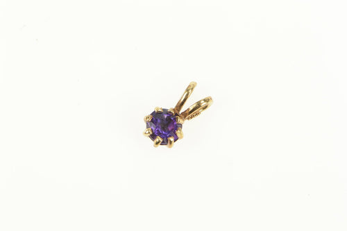 14K Round Amethyst Solitaire Classic Simple Pendant Yellow Gold