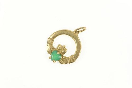 9K Claddagh Celtic Loyalty Heart Natural Emerald Charm/Pendant Yellow Gold