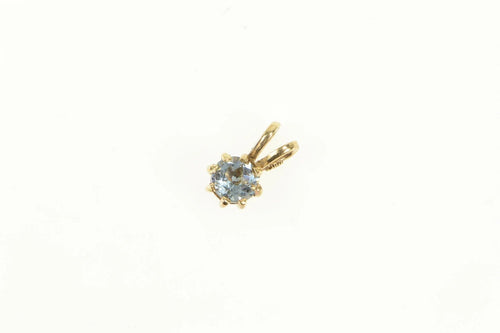 14K Round Blue Topaz Solitaire Simple Classic Pendant Yellow Gold