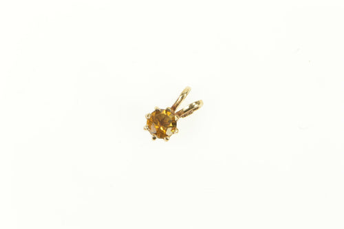 14K Round Citrine Solitaire Classic Small Pendant Yellow Gold