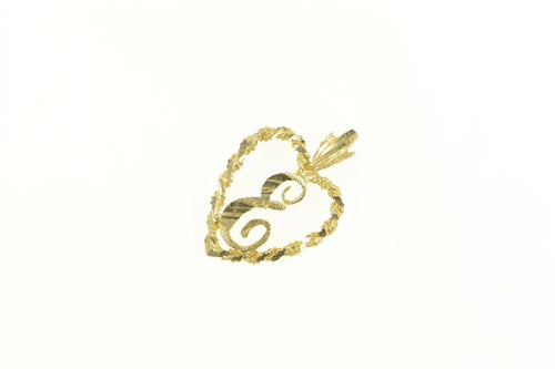 10K E Heart Monogram Initial Love Symbol Pendant Yellow Gold