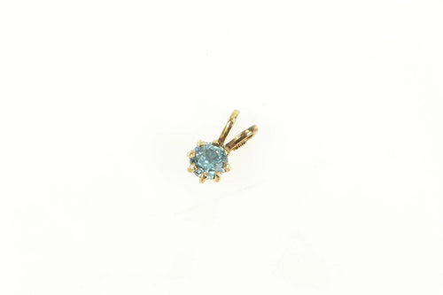 14K Round Blue Topaz Solitaire Simple Classic Charm/Pendant Yellow Gold