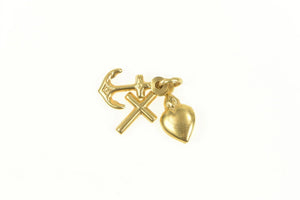 18K Heart Cross Anchor Love Faith Hope Symbol Charm/Pendant Yellow Gold