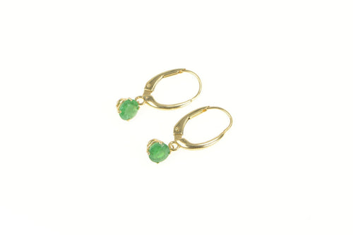14K Round Natural Emerald Dangle Lever Back Earrings Yellow Gold