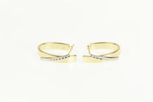 Load image into Gallery viewer, 14K Two Tone Bar Overlap Oval Statement Hoop Earrings Yellow Gold