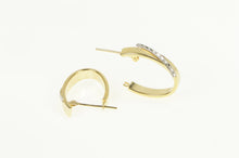 Load image into Gallery viewer, 14K Two Tone Bar Overlap Oval Statement Hoop Earrings Yellow Gold