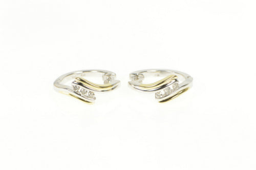 14K Two Tone Diamond Bypass Statement Hoop Earrings White Gold