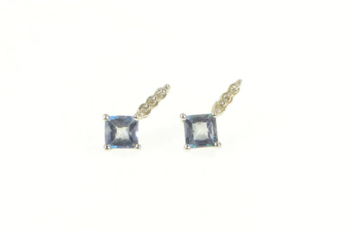 10K Princess Mystic Topaz Diamond Drop Stud Earrings White Gold