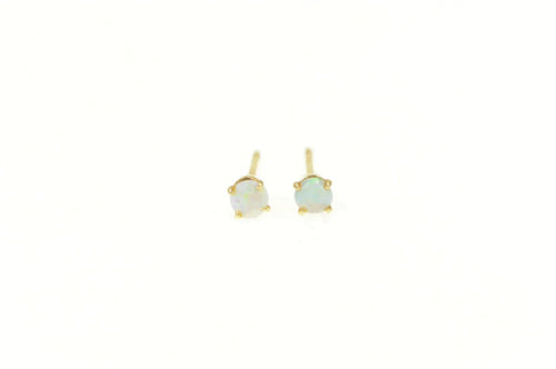 14K Round Natural Opal Solitaire Classic Stud Earrings Yellow Gold