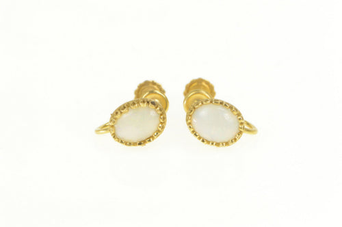 14K Oval Natural Opal Retro Screw Back Earrings Yellow Gold