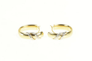 14K Two Tone Bar Design Oval Statement Hoop Earrings Yellow Gold