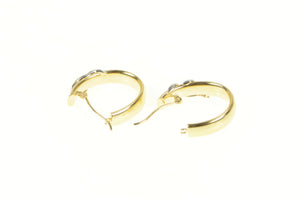 14K Two Tone Bar Design Oval Statement Hoop Earrings Yellow Gold