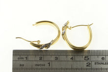 Load image into Gallery viewer, 14K Two Tone Bar Design Oval Statement Hoop Earrings Yellow Gold
