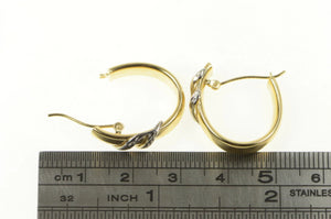 14K Two Tone Bar Design Oval Statement Hoop Earrings Yellow Gold