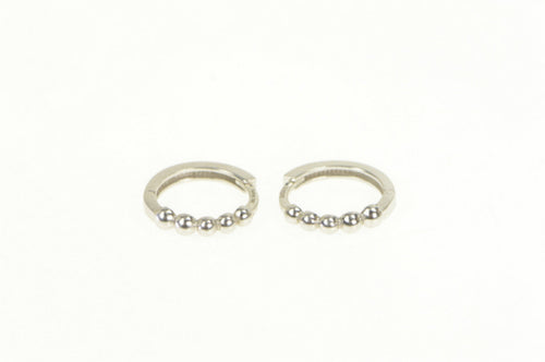 14K Ball Pattern 12.2mm Huggies Fashion Hoop Earrings White Gold