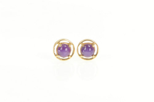 14K 1960's Pink Star Sapphire Round Vintage Stud Earrings Yellow Gold