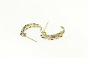 14K Natural Sapphire Diamond Curved Bar Hoop Earrings Yellow Gold