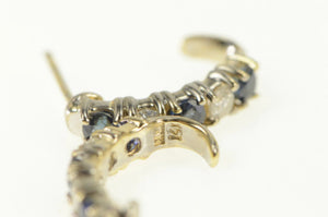 14K Natural Sapphire Diamond Curved Bar Hoop Earrings Yellow Gold