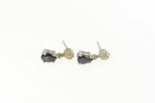 14K Pear Natural Sapphire Diamond Cluster Dangle Earrings White Gold