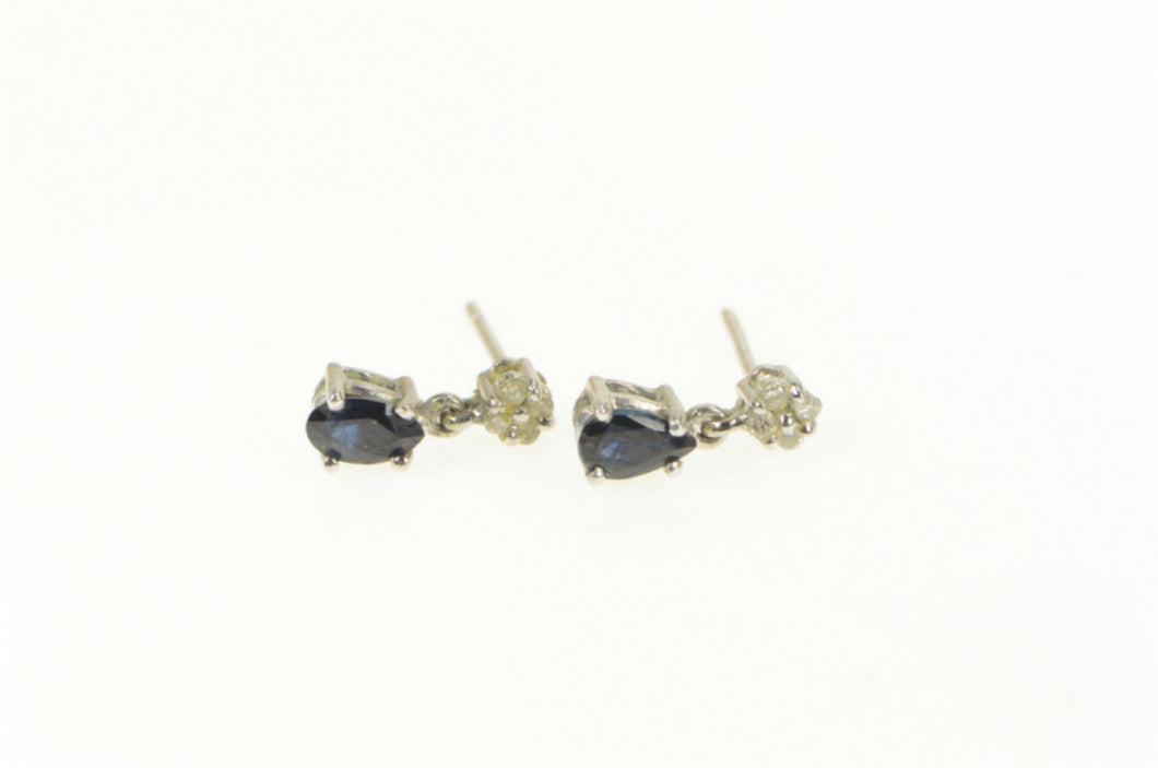 14K Pear Natural Sapphire Diamond Cluster Dangle Earrings White Gold