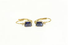 Load image into Gallery viewer, 14K Emerald Cut Syn. Sapphire CZ Accent Dangle Earrings Yellow Gold