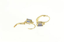 Load image into Gallery viewer, 14K Emerald Cut Syn. Sapphire CZ Accent Dangle Earrings Yellow Gold