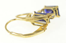 Load image into Gallery viewer, 14K Emerald Cut Syn. Sapphire CZ Accent Dangle Earrings Yellow Gold
