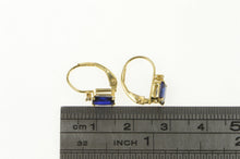 Load image into Gallery viewer, 14K Emerald Cut Syn. Sapphire CZ Accent Dangle Earrings Yellow Gold