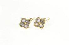 Load image into Gallery viewer, 14K Tanzanite Flower Cluster Ornate Lever Back Earrings Yellow Gold