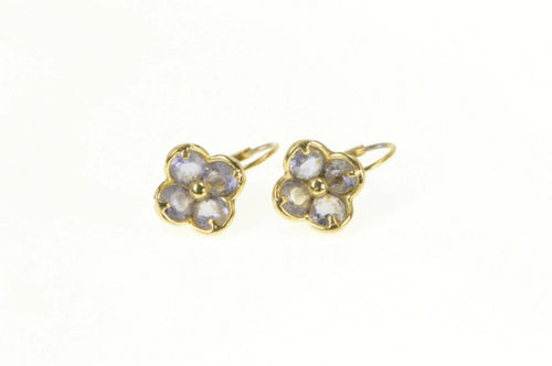 14K Tanzanite Flower Cluster Ornate Lever Back Earrings Yellow Gold