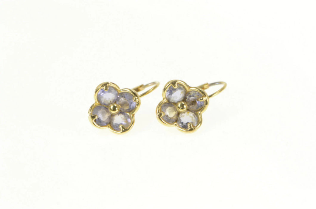 14K Tanzanite Flower Cluster Ornate Lever Back Earrings Yellow Gold