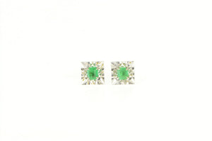 14K Princess Cut Emerald Natural Squared Stud Earrings White Gold