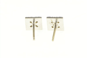 14K Princess Cut Emerald Natural Squared Stud Earrings White Gold
