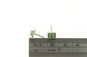 14K Princess Cut Emerald Natural Squared Stud Earrings White Gold