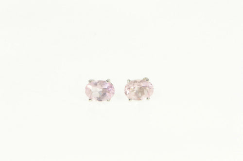 14K Oval Pink Topaz Solitaire Classic Stud Earrings White Gold