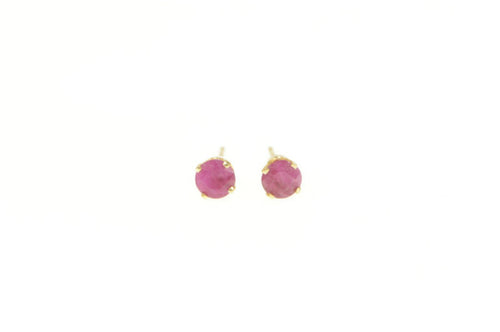 14K Round Natural Ruby Solitaire Classic Stud Earrings Yellow Gold