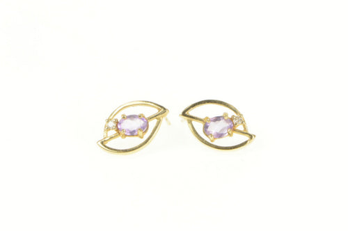 14K Oval Amethyst Diamond Accent Geometric Stud Earrings Yellow Gold