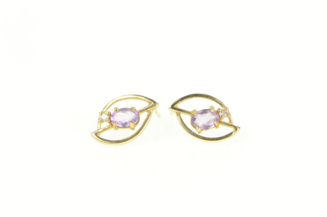 14K Oval Amethyst Diamond Accent Geometric Stud Earrings Yellow Gold