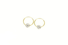 Load image into Gallery viewer, 10K Pave Rhinestone Ball Charm 13.8mm Hoop Earrings Yellow Gold