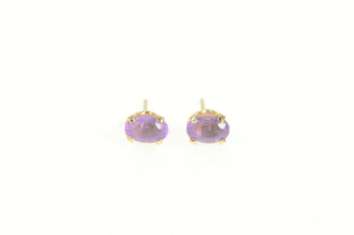 14K Oval Amethyst Solitaire Classic Stud Earrings Yellow Gold