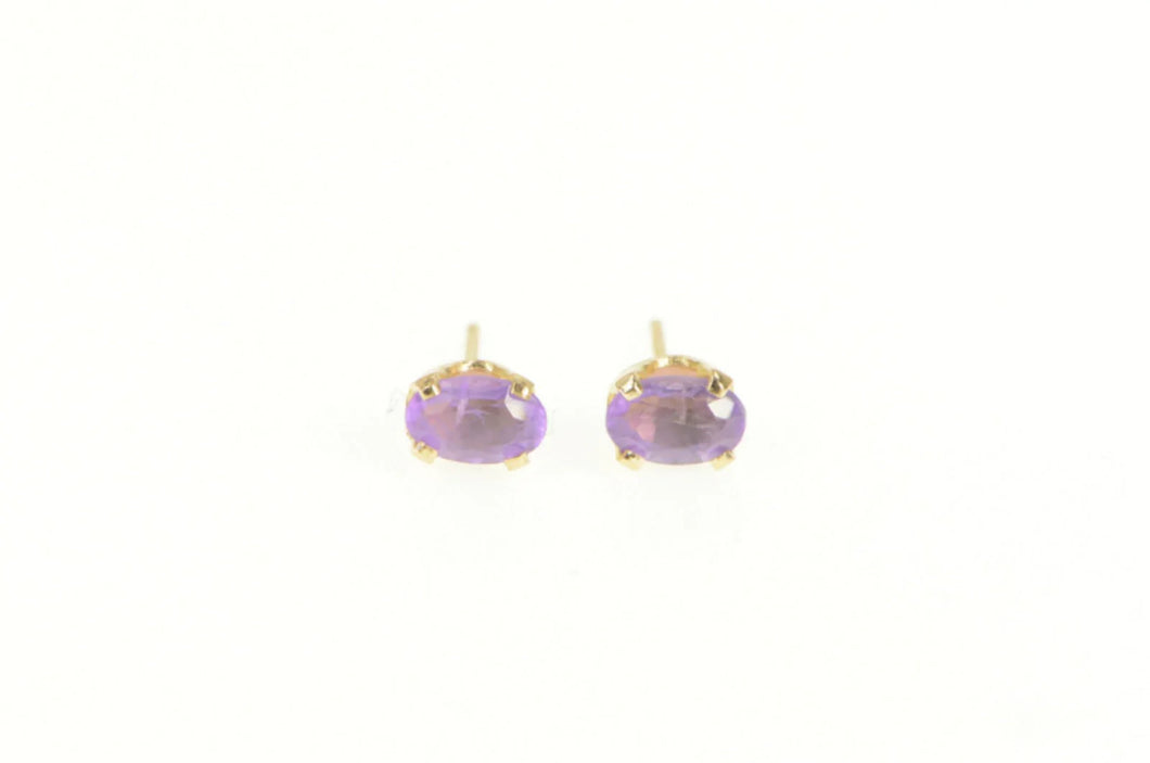 14K Oval Amethyst Solitaire Classic Stud Earrings Yellow Gold